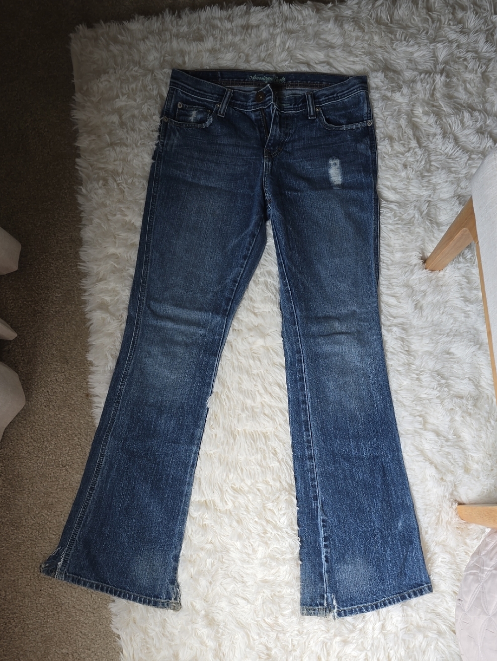 American Eagle Outfitters Dark Blue Distressed Flared Jeans
